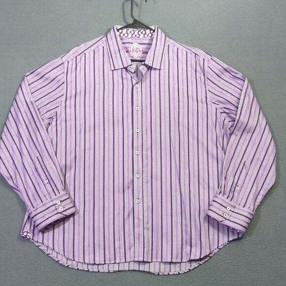 Robert Graham Shirt Men's 4XL Purple Flip Cuff Long Sleeve Button Up - Picture 2 of 11